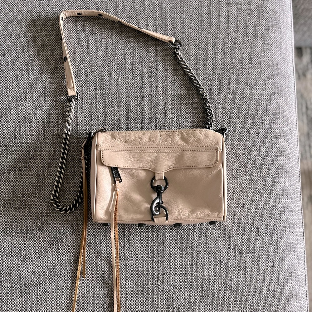 Rebecca Minkoff Mini M.A.C. cream leather crossbody bag with black hardware